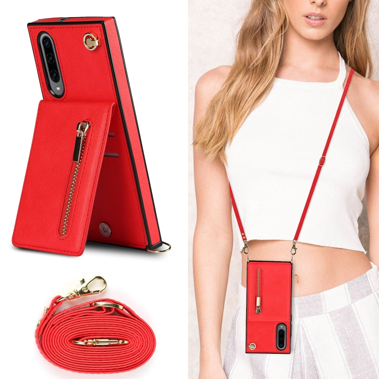 For Samsung Galaxy A90 5G Cross-body Zipper Square TPU+PU Back Cover Case with Holder & Card Slots & Wallet & Strap(Red) - Galaxy Phone Cases by buy2fix | Online Shopping UK | buy2fix