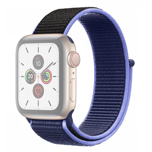 For Apple Watch Series 9&8&7 41mm / SE 3&SE 2&6&SE&5&4 40mm / 3&2&1 38mm Color Matching Nylon Watch Band(Black + Blue) by buy2fix