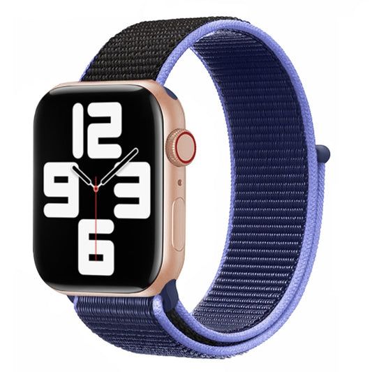 For Apple Watch Ultra 49mm&Watch Ultra 2 49mm / Series 9&8&7 45mm / SE 3&SE 2&6&SE&5&4 44mm / 3&2&1 42mm Color Matching Nylon Watch Band(Black + Blue) by buy2fix