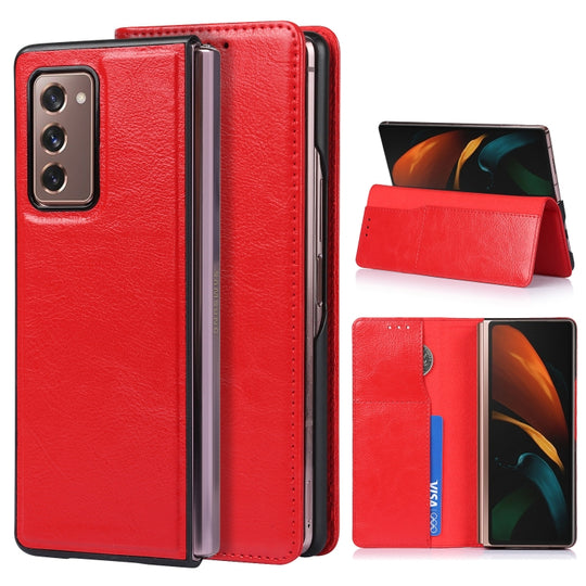 For Samsung Galaxy Z Fold2 5G 2 In 1 Crazy Horse Texture Split Horizontal Flip Leather Case with Holder & Card Slot(Red)