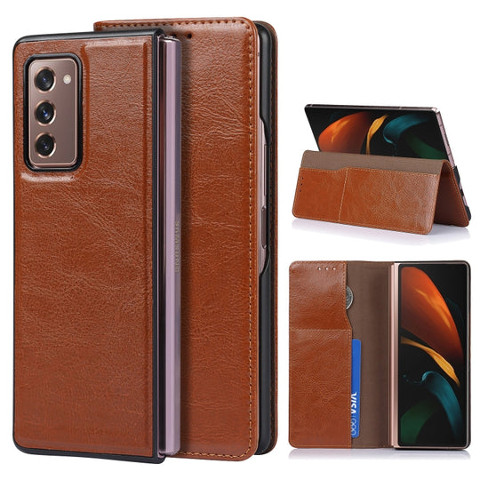 For Samsung Galaxy Z Fold2 5G 2 In 1 Crazy Horse Texture Split Horizontal Flip Leather Case with Holder & Card Slot(Brown)