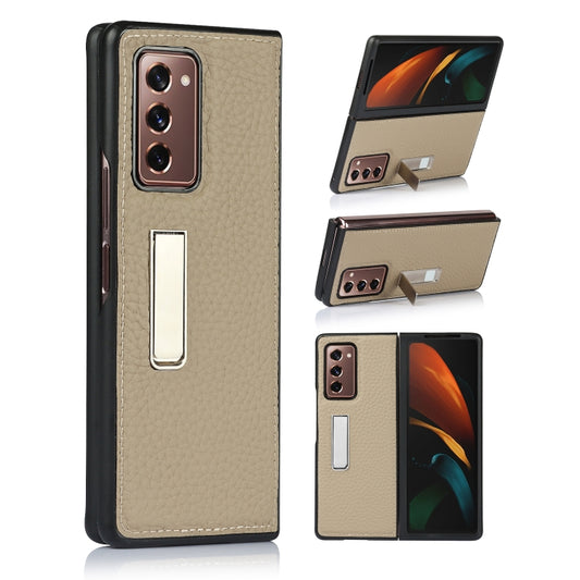For Samsung Galaxy Z Fold2 5G Lychee Texture Leather Protective Case with Holder(Light Grey) - Galaxy Phone Cases by buy2fix | Online Shopping UK | buy2fix