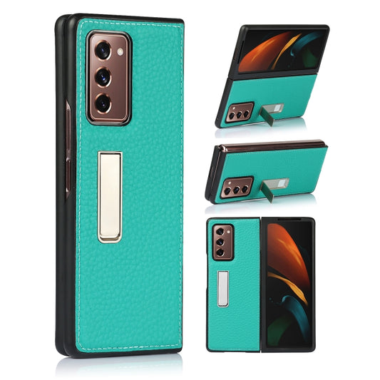 For Samsung Galaxy Z Fold2 5G Lychee Texture Leather Protective Case with Holder(Green) - Galaxy Phone Cases by buy2fix | Online Shopping UK | buy2fix