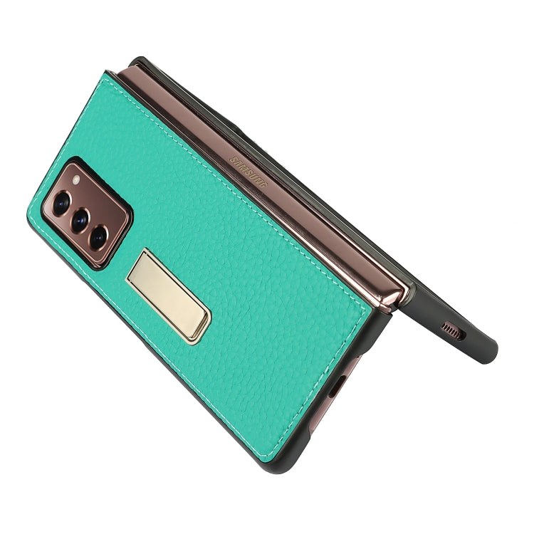 For Samsung Galaxy Z Fold2 5G Lychee Texture Leather Protective Case with Holder(Green) - Galaxy Phone Cases by buy2fix | Online Shopping UK | buy2fix
