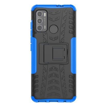 For Motorola Moto G60 Tire Texture Shockproof TPU+PC Protective Case with Holder(Blue) - Motorola Cases by buy2fix | Online Shopping UK | buy2fix