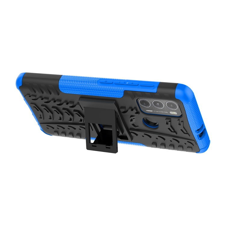 For Motorola Moto G60 Tire Texture Shockproof TPU+PC Protective Case with Holder(Blue) - Motorola Cases by buy2fix | Online Shopping UK | buy2fix