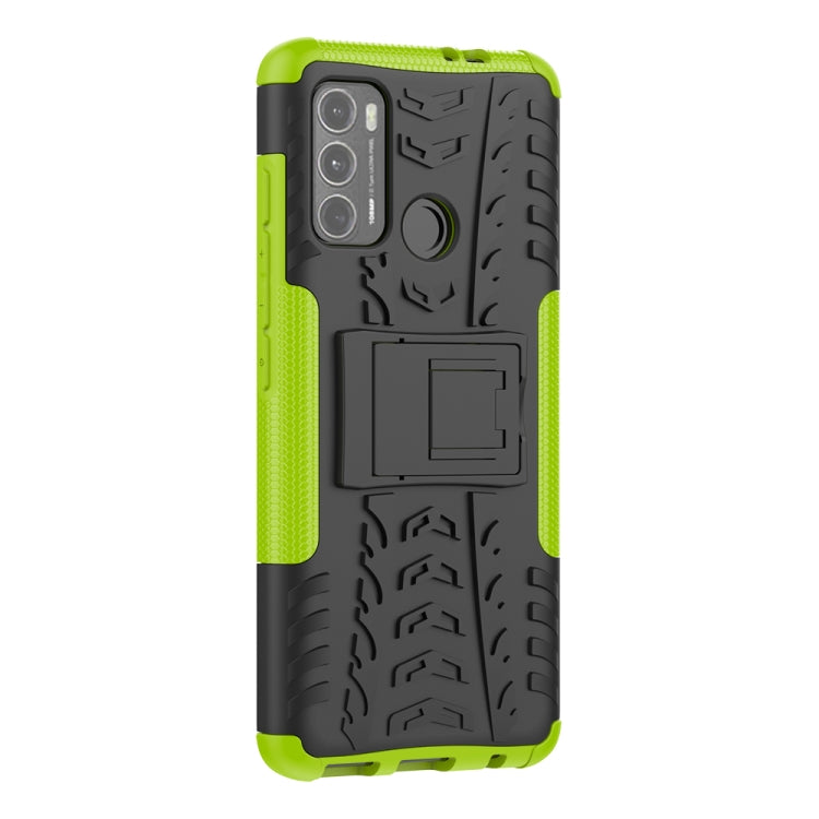 For Motorola Moto G60 Tire Texture Shockproof TPU+PC Protective Case with Holder(Green) - Motorola Cases by buy2fix | Online Shopping UK | buy2fix