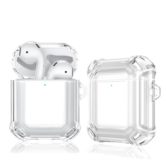 Four Corners Anti-fall Wireless Earphone Dual-color PC Protective Case with Hook For AirPods 1/2(Transparent) by buy2fix