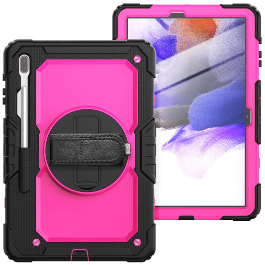 For Samsung Galaxy Tab S7 FE 12.4 inch 2021 SM-T730 / SM-T736B Shockproof Colorful Silicone + PC Protective Case with Holder & Shoulder Strap & Hand Strap & Pen Slot(Rose PC+Black) by buy2fix