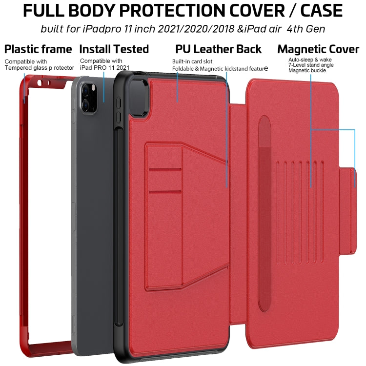 For iPad Pro 11 2022 / 2021 Smart B Magnetic Horizontal Flip Leather Tablet Case with 7-speed Bracket & Card Slots & Pen Slot & Sleep / Wake-up Function(Red) - iPad Pro 11 (2022/2021) Cases by buy2fix | Online Shopping UK | buy2fix