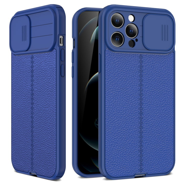 For iPhone 11 Litchi Texture Sliding Camshield TPU Protective Case (Blue) by buy2fix