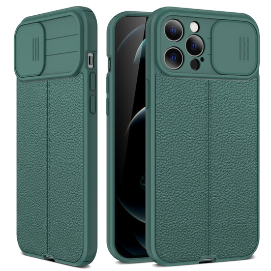 For iPhone 11 Pro Max Litchi Texture Sliding Camshield TPU Protective Case (Dark Green) by buy2fix