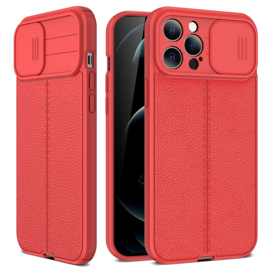 For iPhone 12 Pro Litchi Texture Sliding Camshield TPU Protective Case(Red) by buy2fix