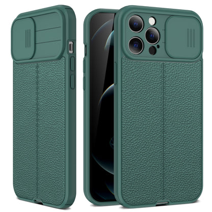 For iPhone 12 Pro Max Litchi Texture Sliding Camshield TPU Protective Case (Dark Green) by buy2fix