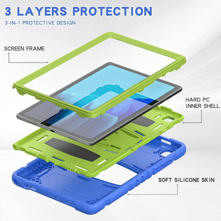 For Samsung Galaxy Tab A7 T500 3-Layer Protection Screen Frame + PC + Silicone Shockproof Combination Case with Holder(Blue+Lime) - Other Galaxy Tab PC by buy2fix | Online Shopping UK | buy2fix