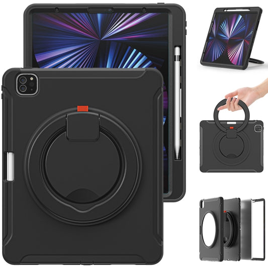 For iPad Pro 12.9 2022 / 2021 Shockproof TPU + PC Protective Tablet Case with 360 Degree Rotation Foldable Handle Grip Holder & Pen Slot(Black) by buy2fix