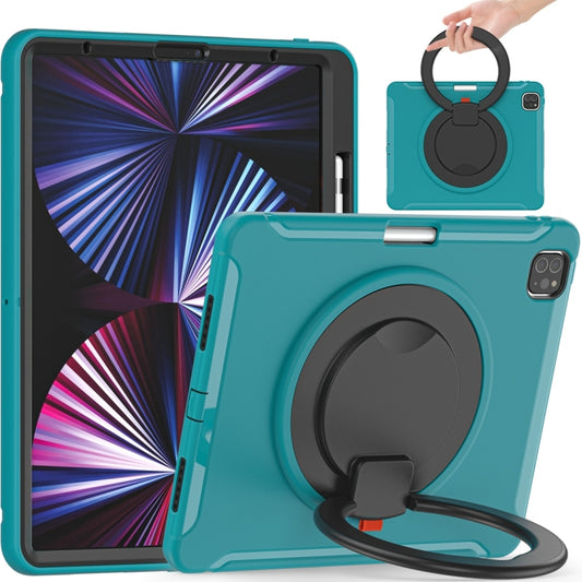 For iPad Pro 12.9 2022 / 2021 Shockproof TPU + PC Protective Tablet Case with 360 Degree Rotation Foldable Handle Grip Holder & Pen Slot(Blue) - iPad Pro 12.9 (2022/2021) Cases by buy2fix | Online Shopping UK | buy2fix