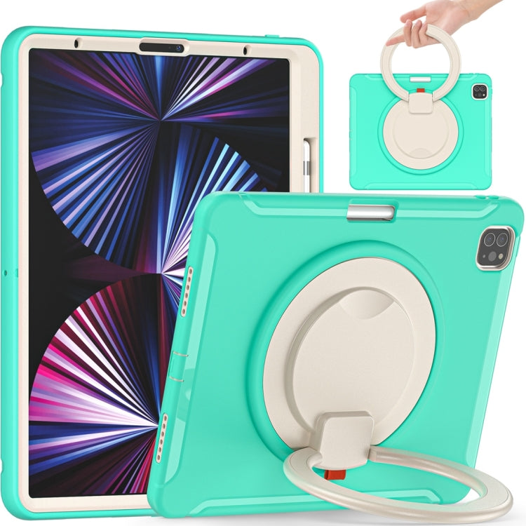 For iPad Pro 12.9 2022 / 2021 Shockproof TPU + PC Protective Tablet Case with 360 Degree Rotation Foldable Handle Grip Holder & Pen Slot(Mint Green) - iPad Pro 12.9 (2022/2021) Cases by buy2fix | Online Shopping UK | buy2fix