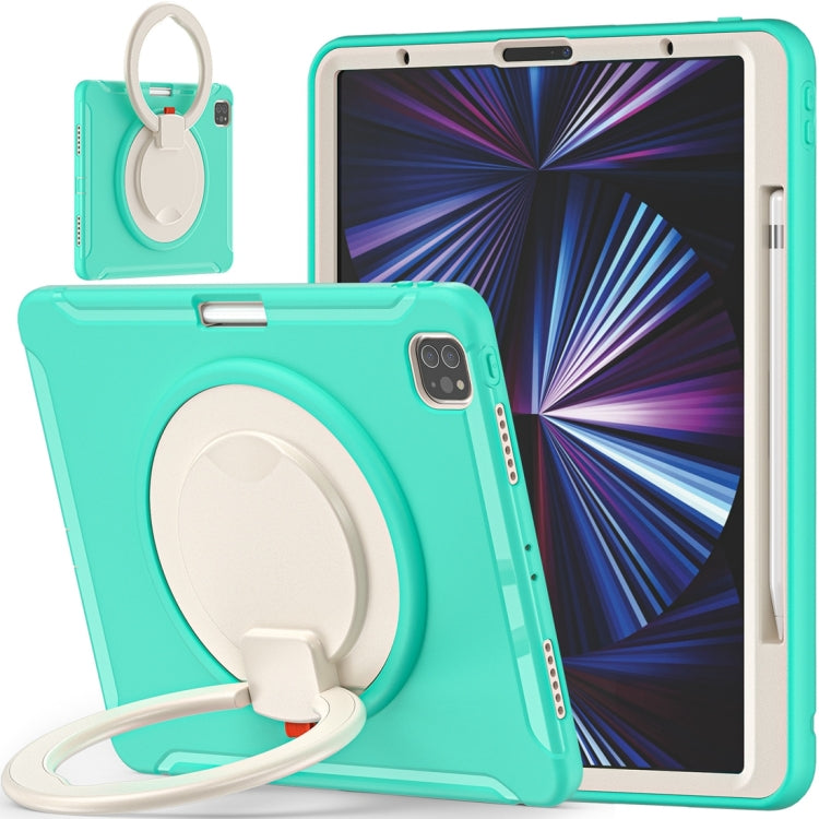 For iPad Pro 12.9 2022 / 2021 Shockproof TPU + PC Protective Tablet Case with 360 Degree Rotation Foldable Handle Grip Holder & Pen Slot(Mint Green) - iPad Pro 12.9 (2022/2021) Cases by buy2fix | Online Shopping UK | buy2fix