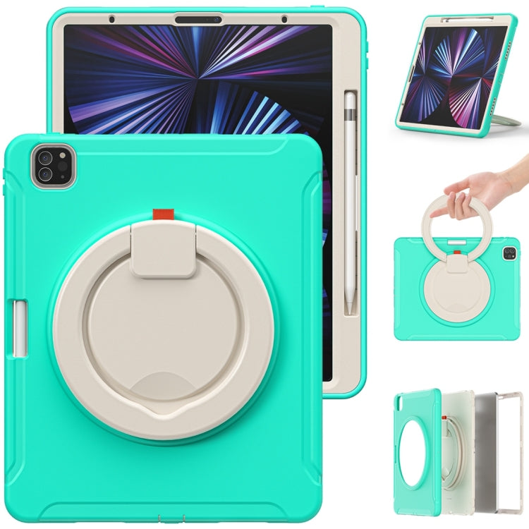 For iPad Pro 12.9 2022 / 2021 Shockproof TPU + PC Protective Tablet Case with 360 Degree Rotation Foldable Handle Grip Holder & Pen Slot(Mint Green) - iPad Pro 12.9 (2022/2021) Cases by buy2fix | Online Shopping UK | buy2fix