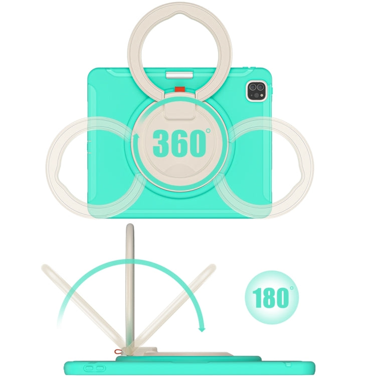 For iPad Pro 12.9 2022 / 2021 Shockproof TPU + PC Protective Tablet Case with 360 Degree Rotation Foldable Handle Grip Holder & Pen Slot(Mint Green) - iPad Pro 12.9 (2022/2021) Cases by buy2fix | Online Shopping UK | buy2fix