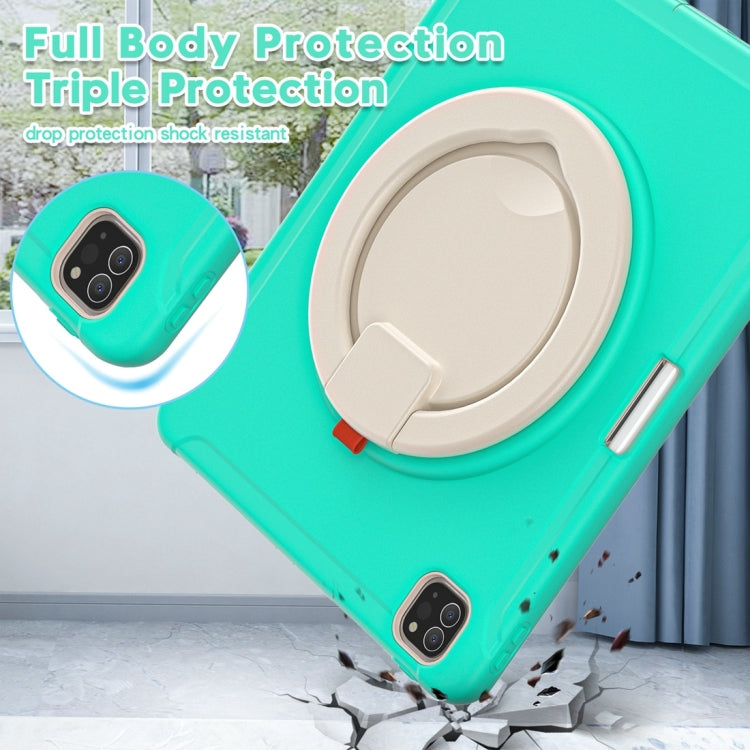 For iPad Pro 12.9 2022 / 2021 Shockproof TPU + PC Protective Tablet Case with 360 Degree Rotation Foldable Handle Grip Holder & Pen Slot(Mint Green) - iPad Pro 12.9 (2022/2021) Cases by buy2fix | Online Shopping UK | buy2fix