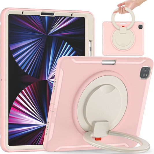 For iPad Pro 12.9 2022 / 2021 Shockproof TPU + PC Protective Tablet Case with 360 Degree Rotation Foldable Handle Grip Holder & Pen Slot(Cherry Blossoms Pink) - iPad Pro 12.9 (2022/2021) Cases by buy2fix | Online Shopping UK | buy2fix