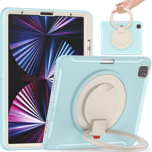 For iPad Pro 12.9 2022 / 2021 Shockproof TPU + PC Protective Tablet Case with 360 Degree Rotation Foldable Handle Grip Holder & Pen Slot(Ice Crystal Blue) - iPad Pro 12.9 (2022/2021) Cases by buy2fix | Online Shopping UK | buy2fix