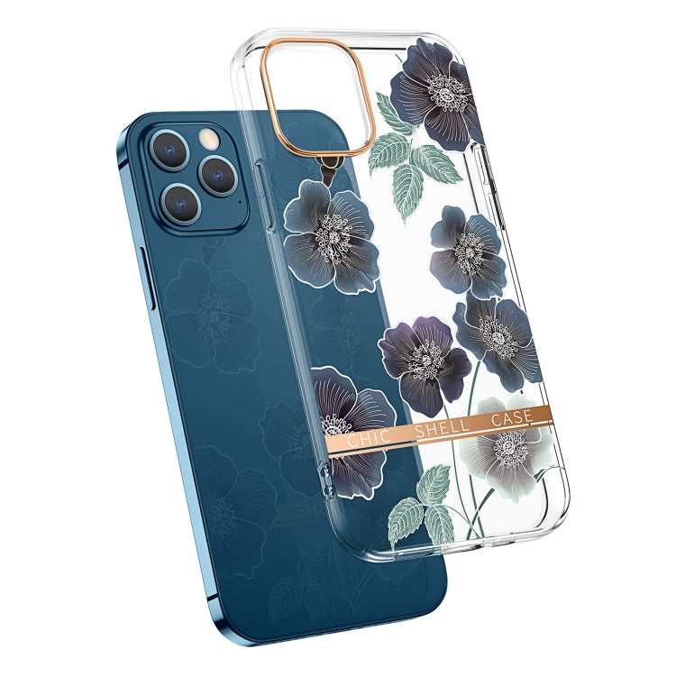 For iPhone 12 Pro Max High Translucent Electroplating Flower Pattern TPU + PC Shockproof Case(Cineraria) by buy2fix