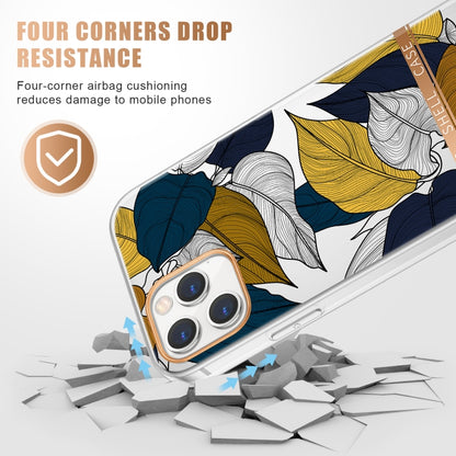 For iPhone 12 Pro Max High Translucent Electroplating Flower Pattern TPU + PC Shockproof Case(Color Banana Leaf) by buy2fix