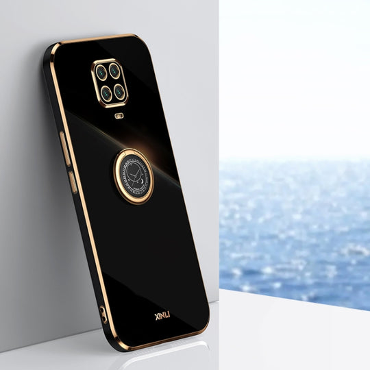 For Xiaomi Redmi Note 9S XINLI Straight Edge 6D Electroplate TPU Phone Case with Ring Holder(Black)