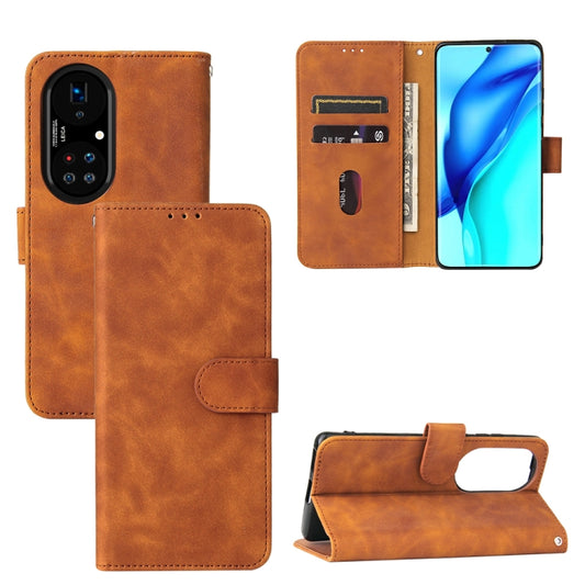 For Huawei P50 Pro Solid Color Skin Feel Magnetic Buckle Horizontal Flip Calf Texture PU Leather Case with Holder & Card Slots & Wallet(Brown) by buy2fix