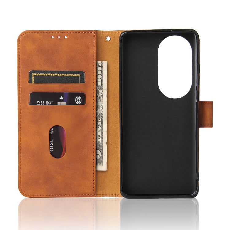 For Huawei P50 Pro Solid Color Skin Feel Magnetic Buckle Horizontal Flip Calf Texture PU Leather Case with Holder & Card Slots & Wallet(Brown) - Huawei Cases by buy2fix | Online Shopping UK | buy2fix