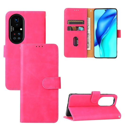 For Huawei P50 Pro Solid Color Skin Feel Magnetic Buckle Horizontal Flip Calf Texture PU Leather Case with Holder & Card Slots & Wallet(Rose Red) by buy2fix