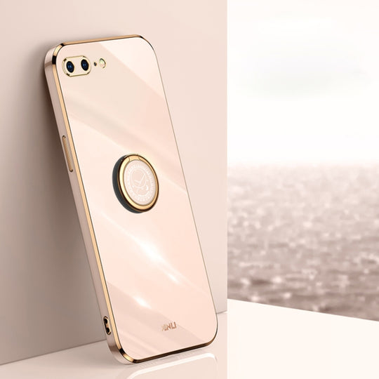 XINLI Straight Edge 6D Electroplate TPU Phone Case with Ring Holder For iPhone 8 Plus / 7 Plus(Pink)