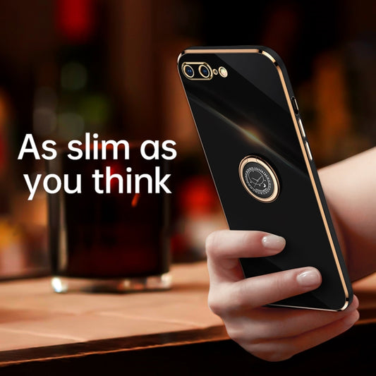 For iPhone SE 2022 / SE 2020 / 8 / 7 XINLI Straight Edge 6D Electroplate TPU Phone Case with Ring Holder(Cherry Purple) by XINLI