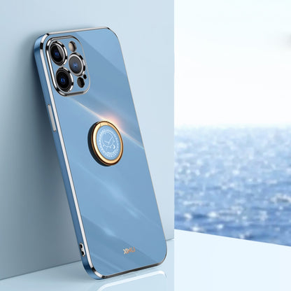 For iPhone 12 Pro Max XINLI Straight Edge 6D Electroplate TPU Phone Case with Ring Holder(Celestial Blue) - iPhone 12 Pro Max Cases by XINLI | Online Shopping UK | buy2fix