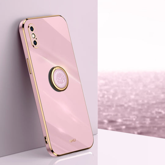 For iPhone X XINLI Straight Edge 6D Electroplate TPU Phone Case with Ring Holder(Cherry Purple)