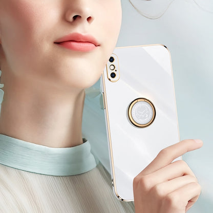 For iPhone XR XINLI Straight Edge 6D Electroplate TPU Phone Case with Ring Holder(Celestial Blue) - More iPhone Cases by XINLI | Online Shopping UK | buy2fix