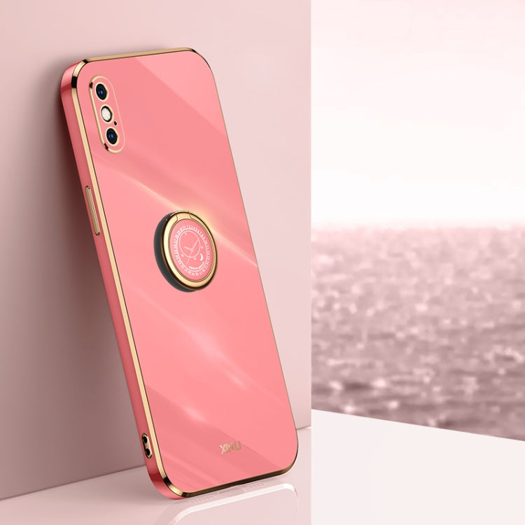 For iPhone XS XINLI Straight Edge 6D Electroplate TPU Phone Case with Ring Holder(Hawthorn Red) - More iPhone Cases by XINLI | Online Shopping UK | buy2fix