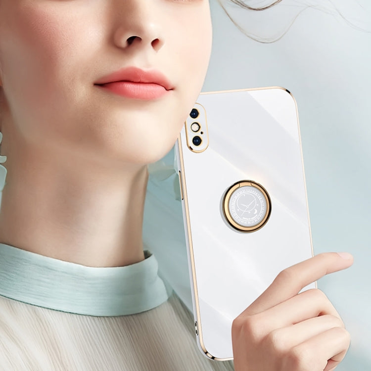 For iPhone XS Max XINLI Straight Edge 6D Electroplate TPU Phone Case with Ring Holder(White) - More iPhone Cases by XINLI | Online Shopping UK | buy2fix