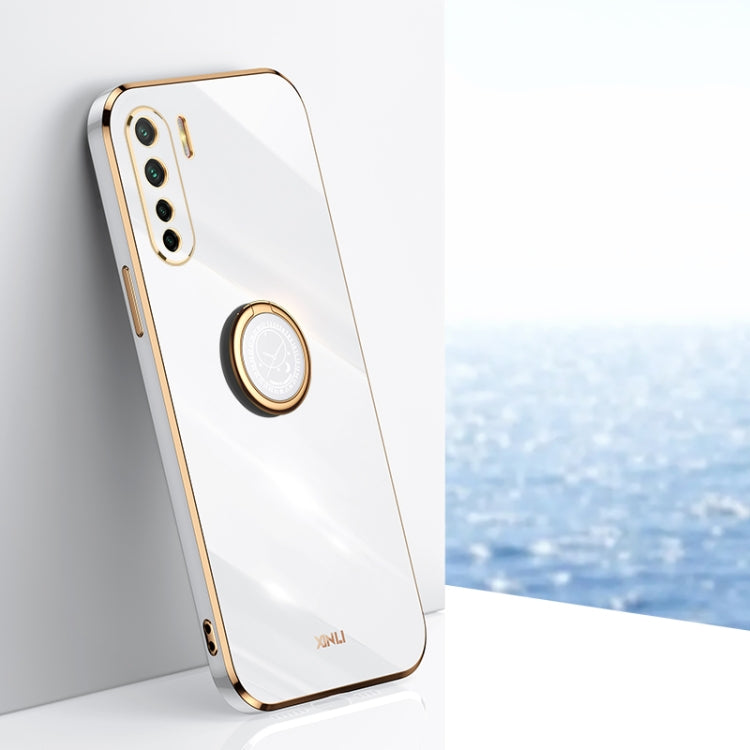 For OPPO A91 XINLI Straight 6D Plating Gold Edge TPU Shockproof Case with Ring Holder(White) - OPPO Cases by XINLI | Online Shopping UK | buy2fix