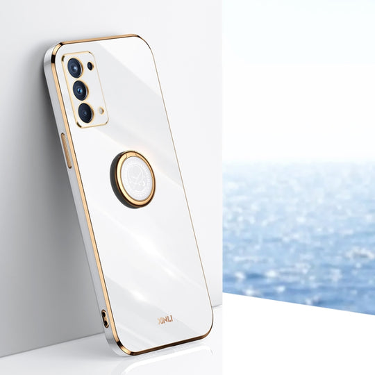For OPPO Reno5 Pro XINLI Straight Edge 6D Electroplate TPU Phone Case with Ring Holder(White)