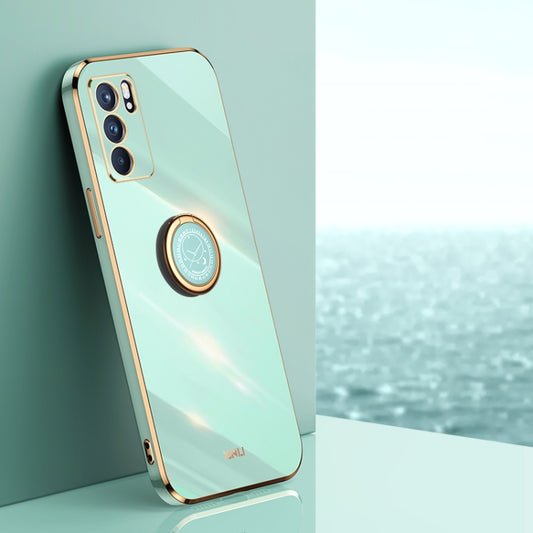 For OPPO Reno6 5G XINLI Straight 6D Plating Gold Edge TPU Shockproof Case with Ring Holder(Mint Green) - OPPO Cases by XINLI | Online Shopping UK | buy2fix