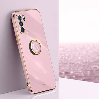 For OPPO Reno6 Pro 5G XINLI Straight 6D Plating Gold Edge TPU Shockproof Case with Ring Holder(Cherry Purple) - OPPO Cases by XINLI | Online Shopping UK | buy2fix