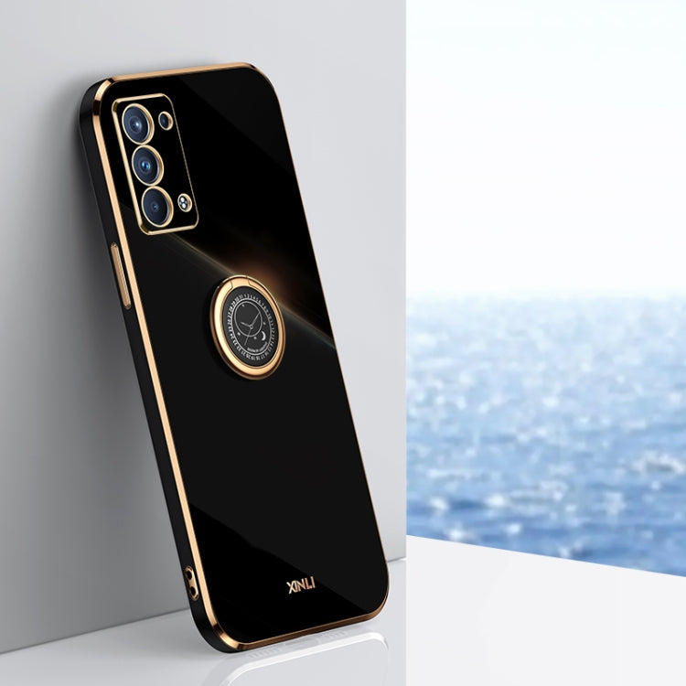 For OPPO Reno6 Pro+ 5G XINLI Straight 6D Plating Gold Edge TPU Shockproof Case with Ring Holder(Black) - OPPO Cases by XINLI | Online Shopping UK | buy2fix