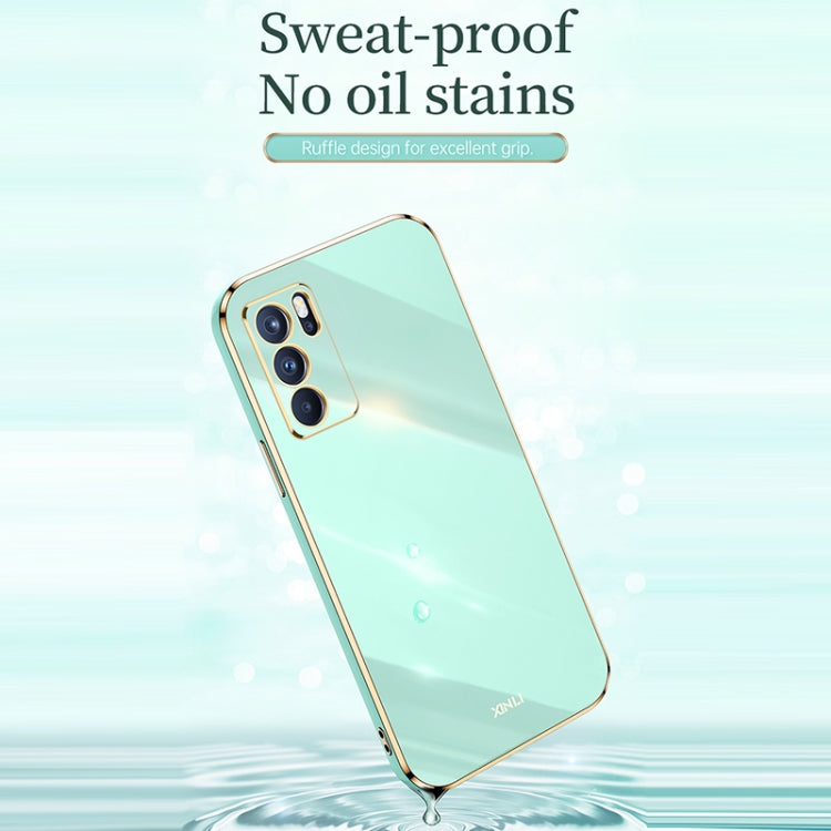 For OPPO Reno6 Pro 5G XINLI Straight 6D Plating Gold Edge TPU Shockproof Case(Mint Green) - OPPO Cases by XINLI | Online Shopping UK | buy2fix