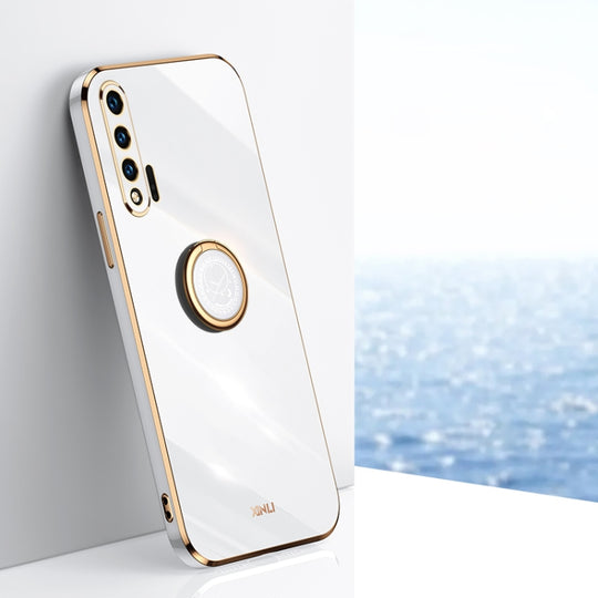 For Huawei nova 6 5G XINLI Straight Edge 6D Electroplate TPU Phone Case with Ring Holder(White)