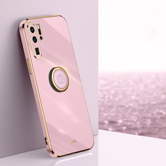 For Huawei P30 Pro XINLI Straight Edge 6D Electroplate TPU Phone Case with Ring Holder(Cherry Purple)