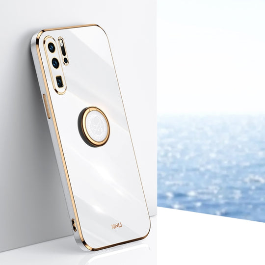 For Huawei P30 Pro XINLI Straight Edge 6D Electroplate TPU Phone Case with Ring Holder(White)